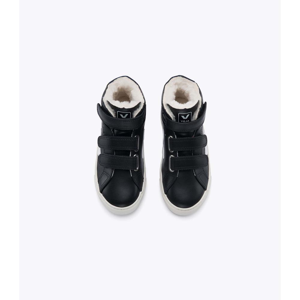 Black Kids' Veja ESPLAR MID FURED LEATHER High Tops | AU 692VRW